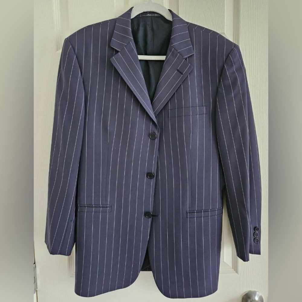 Versace classic Navy Blue, White Pinstripe sports Jacket, 100% Wool